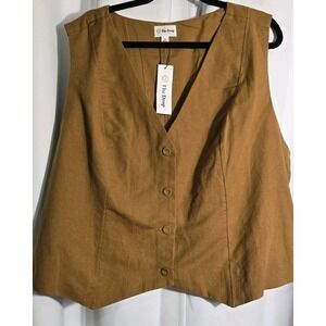 The Drop Women's ESMA Linen BLEND‎ Vest Size 3X Mustard